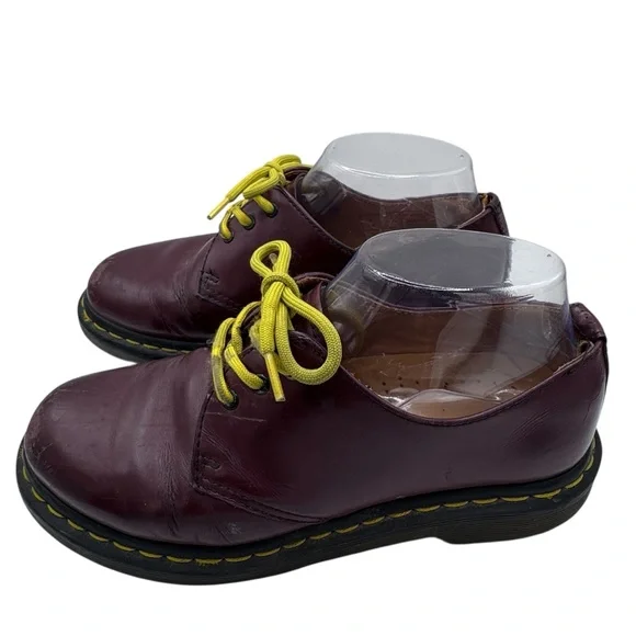 Dr. Martens Burgundy Leather Oxfords with Yellow Laces - Size 6 - Picture 2 of 11
